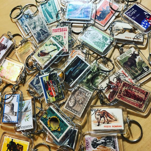 Hemingway Keychain - Upcycled Recycled Postage Stamp Key Chain - Picture 7 of 9